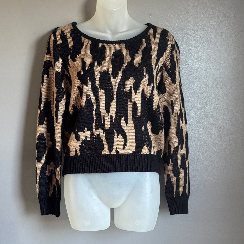 MINKPINK black & tan animal print cropped sweater sz XS